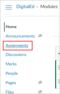 In a Canvas Class under Home, the Assignments option is highlighted.